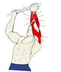 做引体向上的男性,示前臂屈肌、伸肌和肱三头肌,带标注。